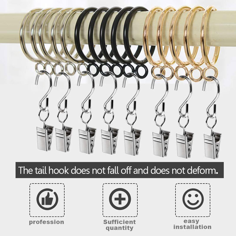 In stock: Metal S-shaped hooks with clips, black and silver S-shaped curtains, bath curtains, decorative hooks, outdoor party light hooks Specification drawing