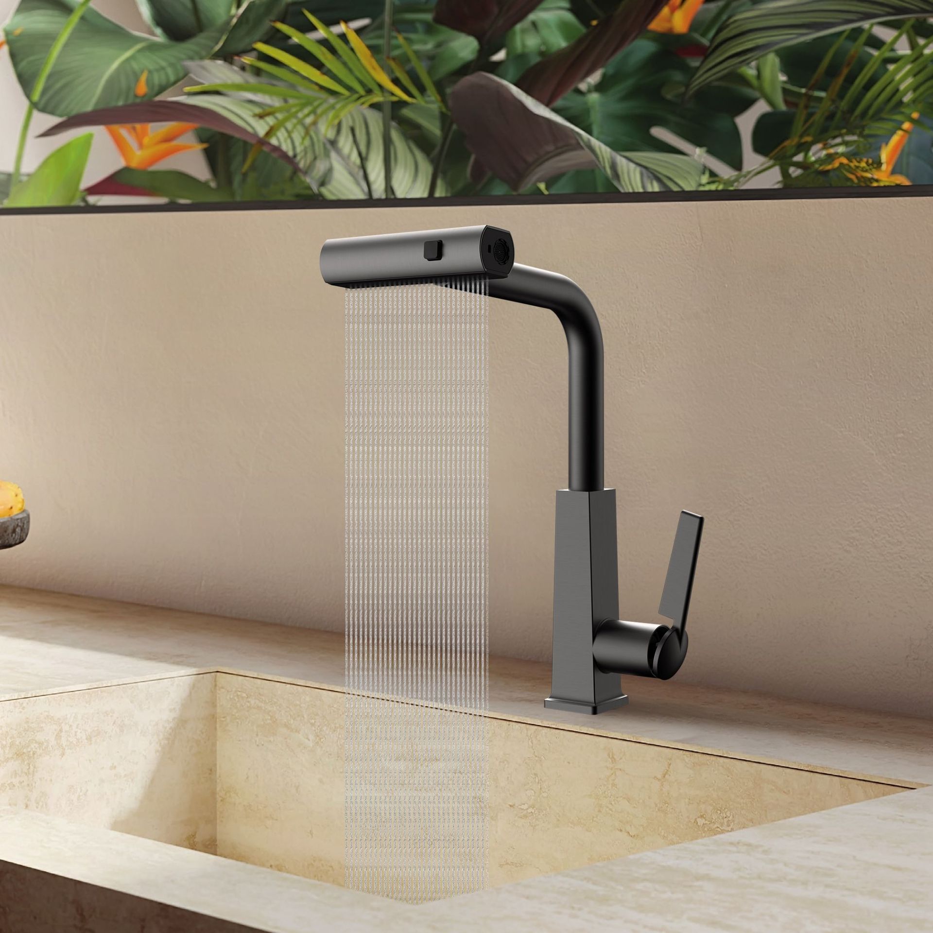 Gun ash under-sink, universal pull-out rain waterfall, cold and hot washbasin, household bathroom washbasin, faucet full figure