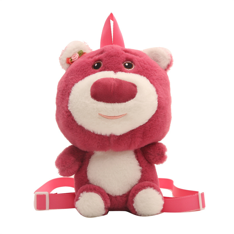 New cartoon sweet plush toy bag, children's cute strawberry bear backpack, claw machine doll exchange bag Item Picture