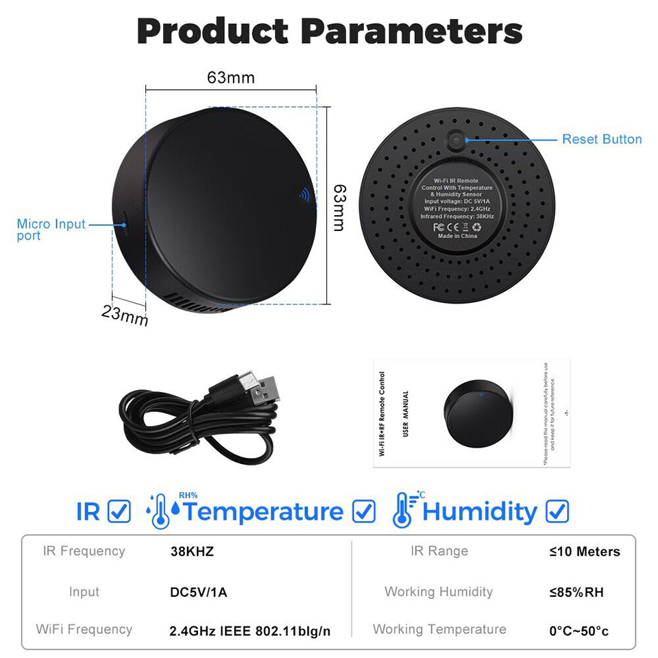 Tuya Smart Home wifi+RF Temperature and Humidity Infrared Remote Control, Air Conditioner TV Remote Timing diy Controller details Picture