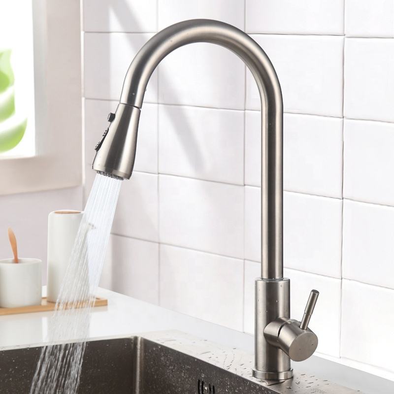 Cross-border pull-out 304 stainless steel kitchen faucet, splash-proof hot and cold sink, universal telescopic sink faucet Specification drawing