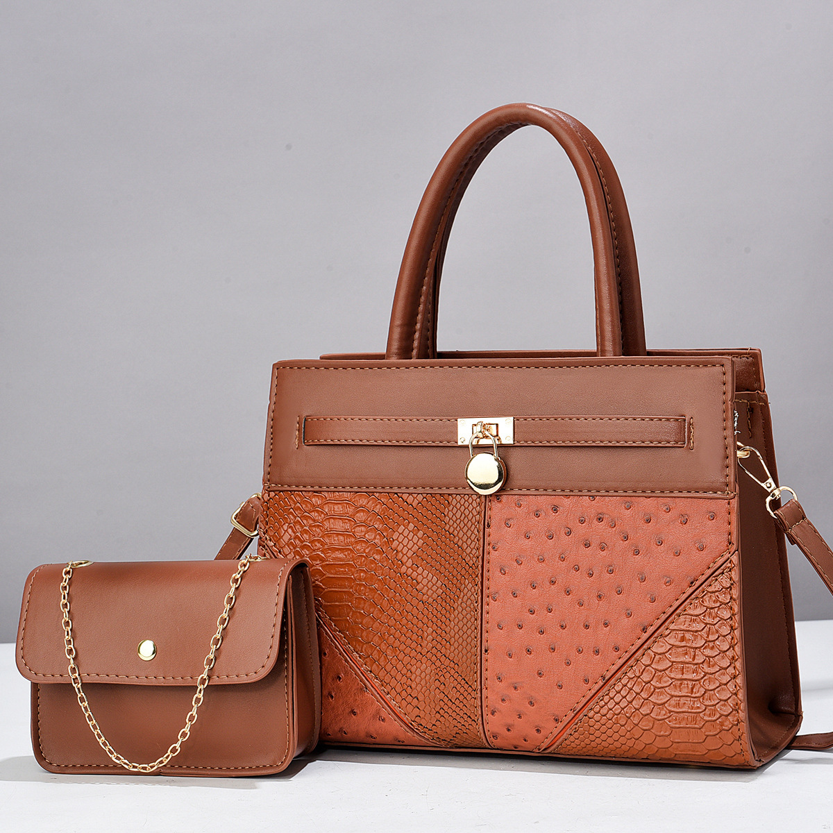 New embossed and spliced mother-and-child bag, fashionable and light luxury cross-border versatile handbag, large-capacity single-shoulder bag, one-piece consignment Specification drawing