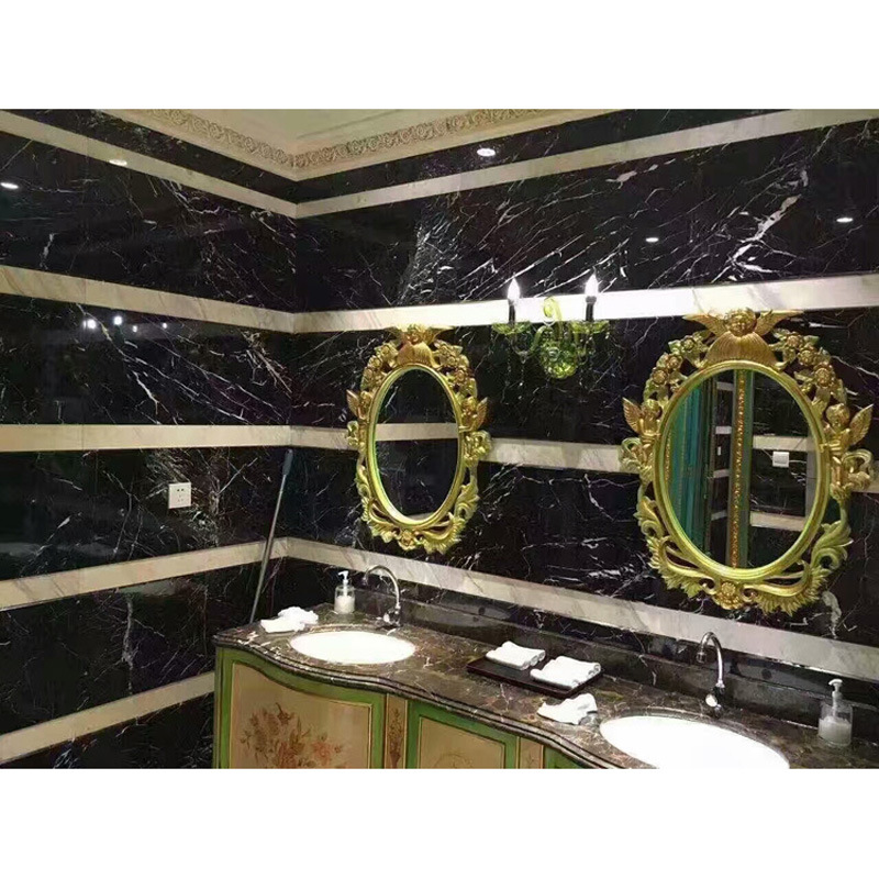 Home decoration: Light luxury marble, black and white root, bathroom, washbasin, countertop, staircase, stone, custom bathroom, black stone details Picture