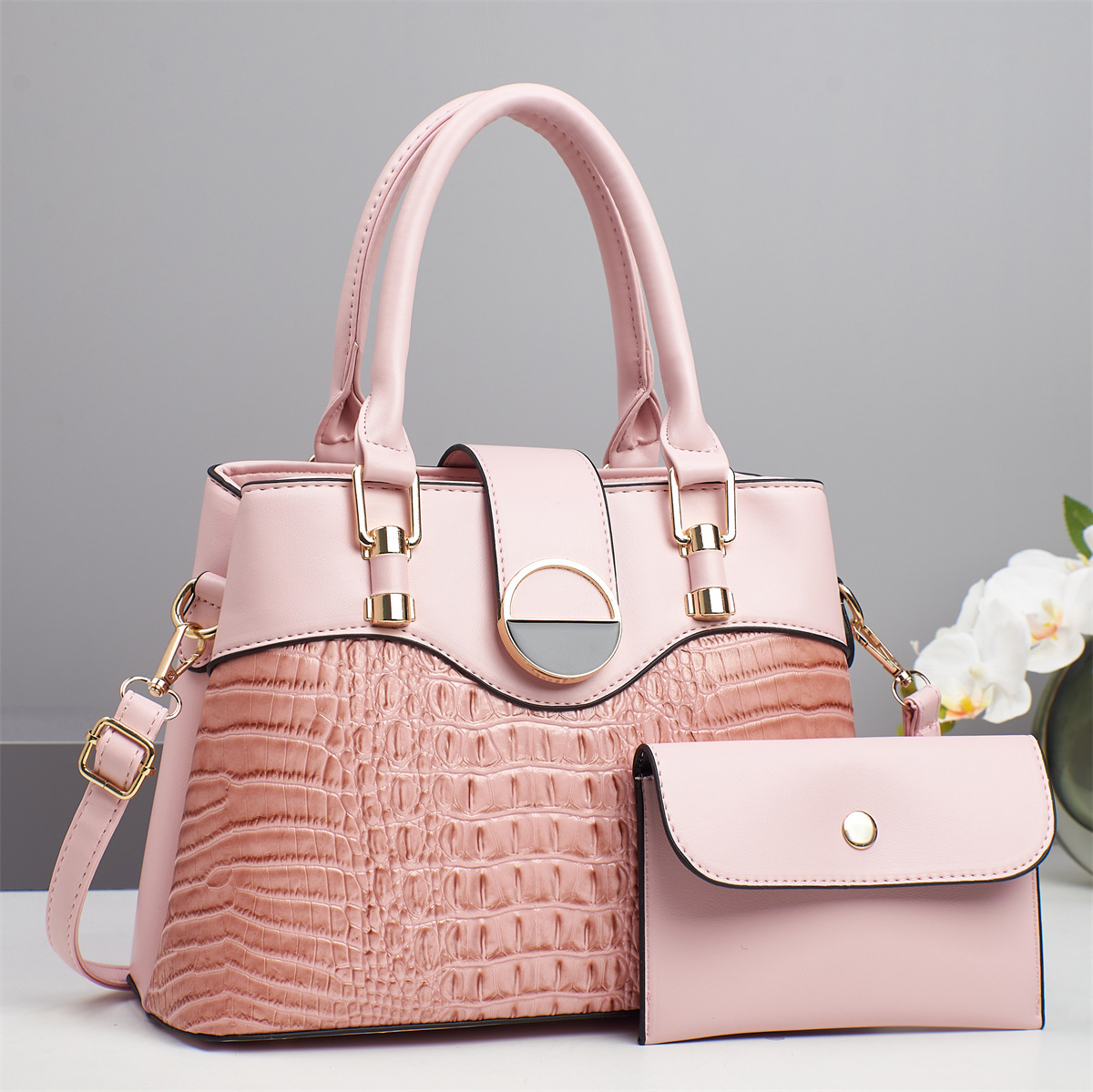 The new 2025 trendy and fashionable large-capacity hand-held crocodile pattern mother-and-child bag for cross-border single-shoulder crossbody women Specification drawing