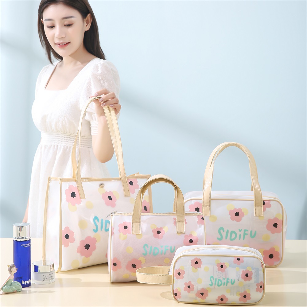 New style makeup bag, Korean-style toiletry bag, four-piece set, PVC storage bag, transparent bath bag, matte portable swimming bag full figure