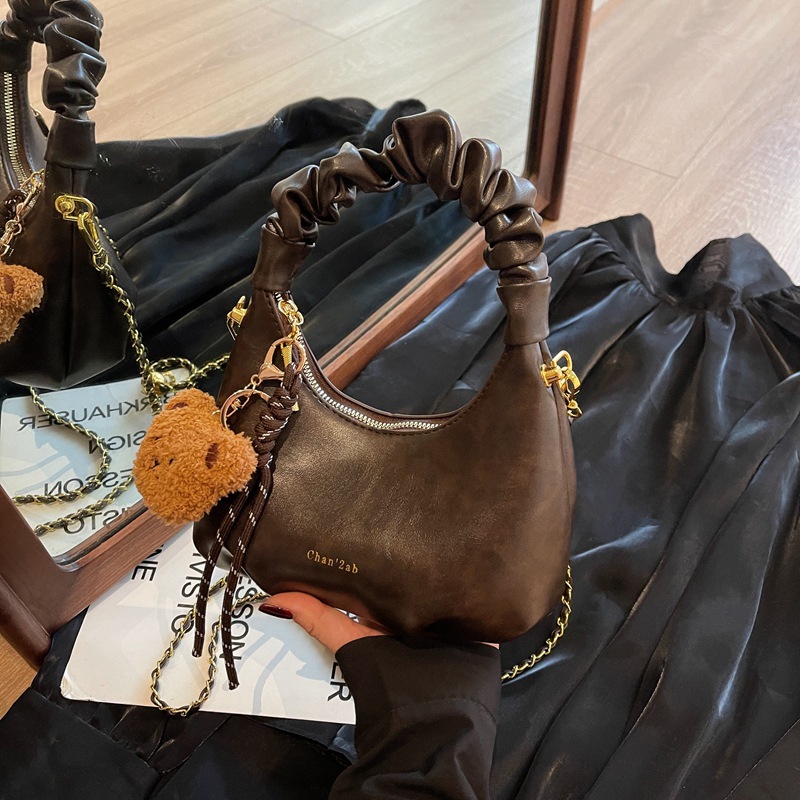 Retro bag for women, large capacity 2024 new casual and fashionable single-shoulder crossbody bag, pleated for work and commuting dumpling bag Specification drawing