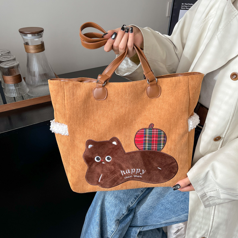 Corduroy bag for women, large capacity 2025 new style, casual and versatile single-shoulder shopping bag, commuter tote bag, backpack full figure