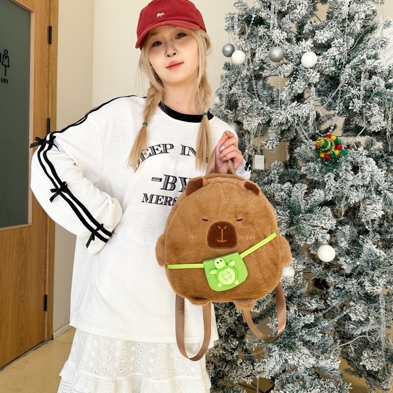 The new cartoon plush and cute Capibara backpack is a large-capacity schoolbag that Japanese girls love details Picture