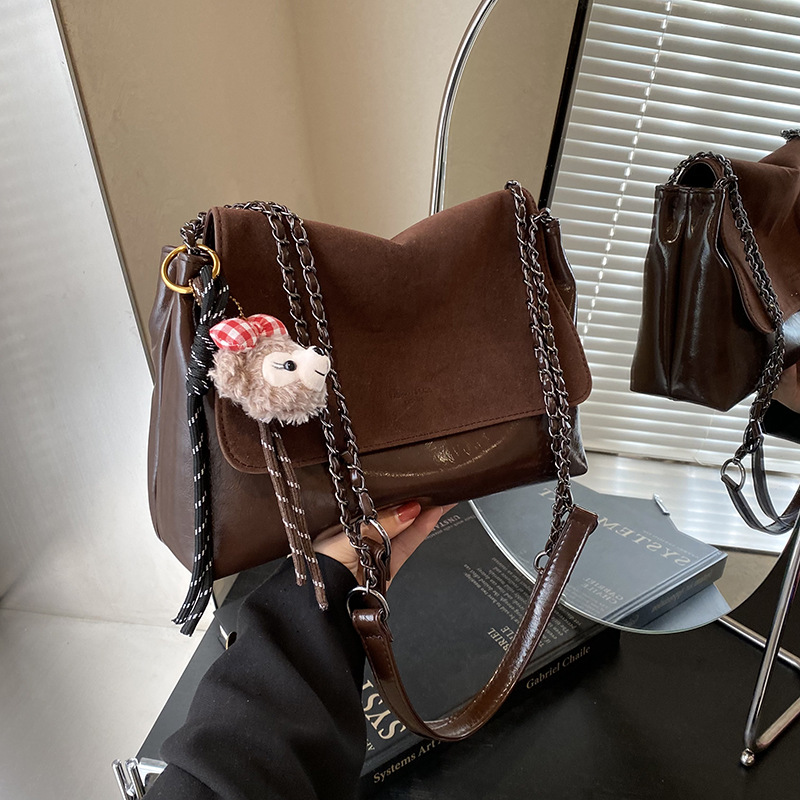 Korean InS-style simple and versatile solid color crossbody bag, Japanese chic large-capacity single-shoulder bag for women, student messenger bag details Picture