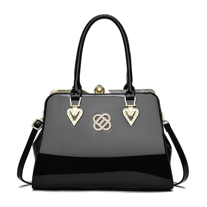 Cross-border trend: Large-capacity shiny leather handbag, Taizhou women's bag, new diamond-encrusted steel frame bag, fashionable and noble single-shoulder bag Item Picture