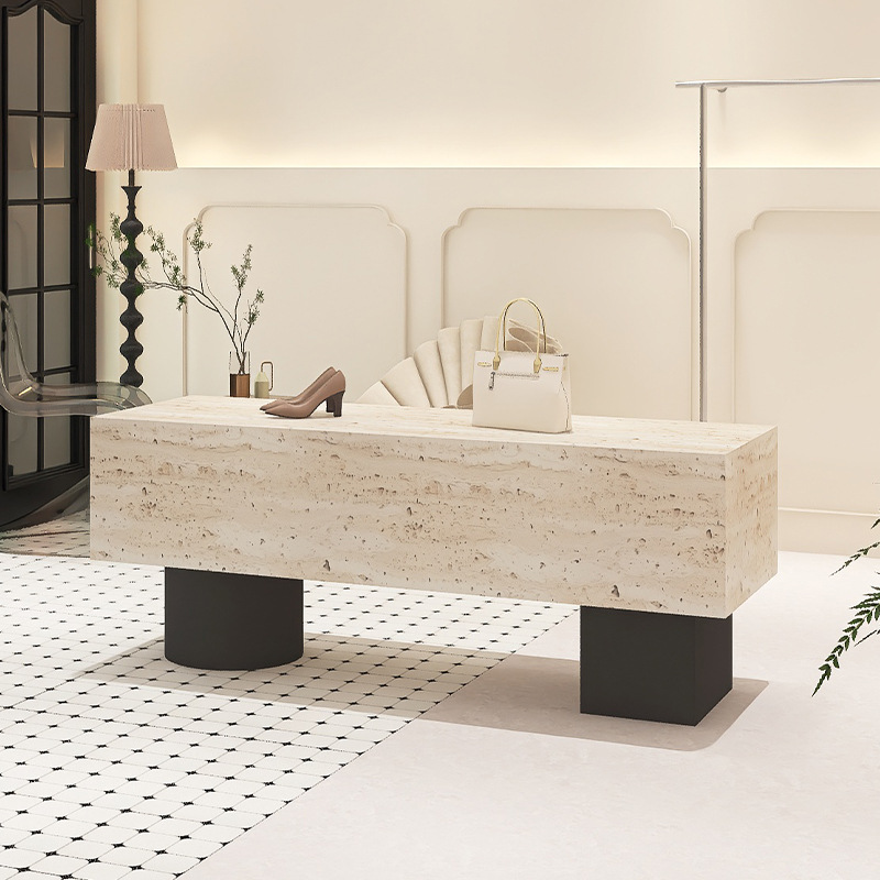 In the clothing store, there are island tables, cave stone tables, simple women's clothing stores, shoe, bag and accessory displays, eco-friendly flow tables, and display tables Application Scenario