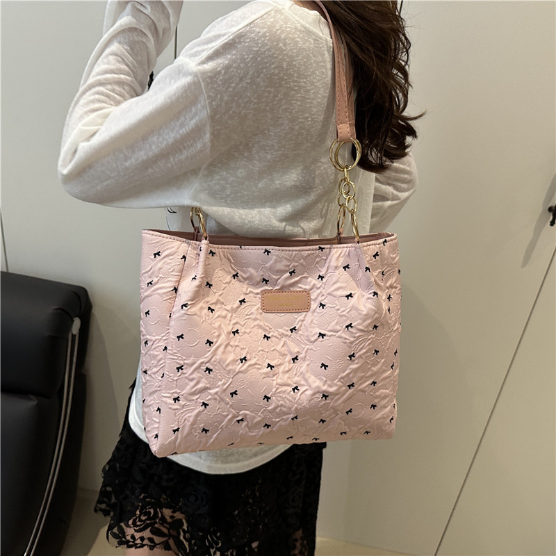 2025 Large-capacity summer stylish bow new casual single-shoulder shopping bag, school commuting tote bag details Picture