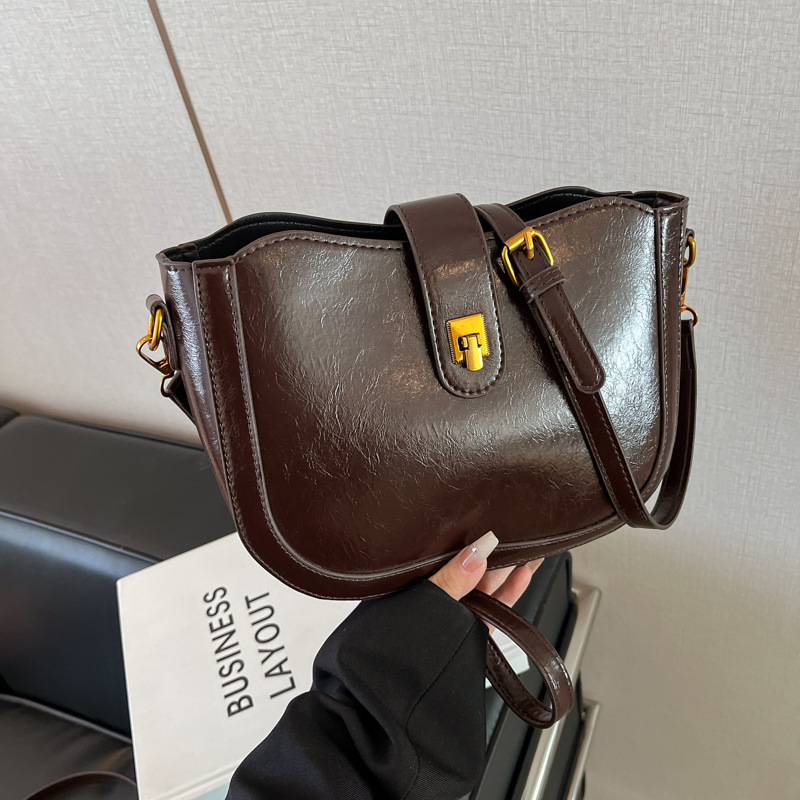 High-end, fashionable, versatile, simple and retro bucket bag for women, 2024 new model of Maillard casual small square bag full figure