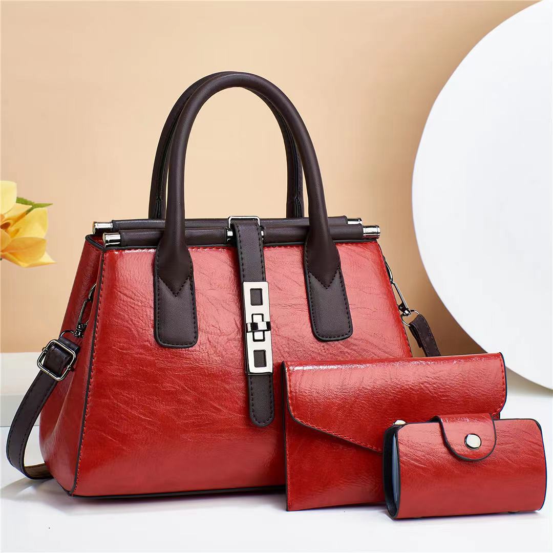 2023 New style of three-piece set women's bag for foreign trade, European and American fashion, large capacity, retro, single-shoulder, hand-held, crossbody bag, steamed bun mother bag details Picture