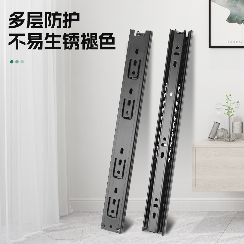 40-wide three-section drawer track, thickened silent pull-out cabinet steel ball slide rail, ball buffer damping guide rail slide Specification drawing