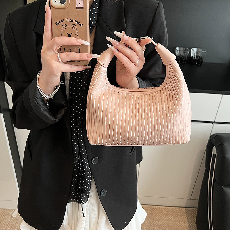 New Spring/Summer 2025 stylish hand-held bag, women's trendy texture casual single-shoulder bag, solid color elegant crossbody bag details Picture