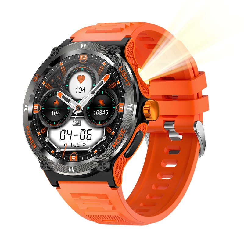 The 2024 cross-border new product KT76 smartwatch with LED lighting, outdoor sports, water resistance and health monitoring Specification drawing