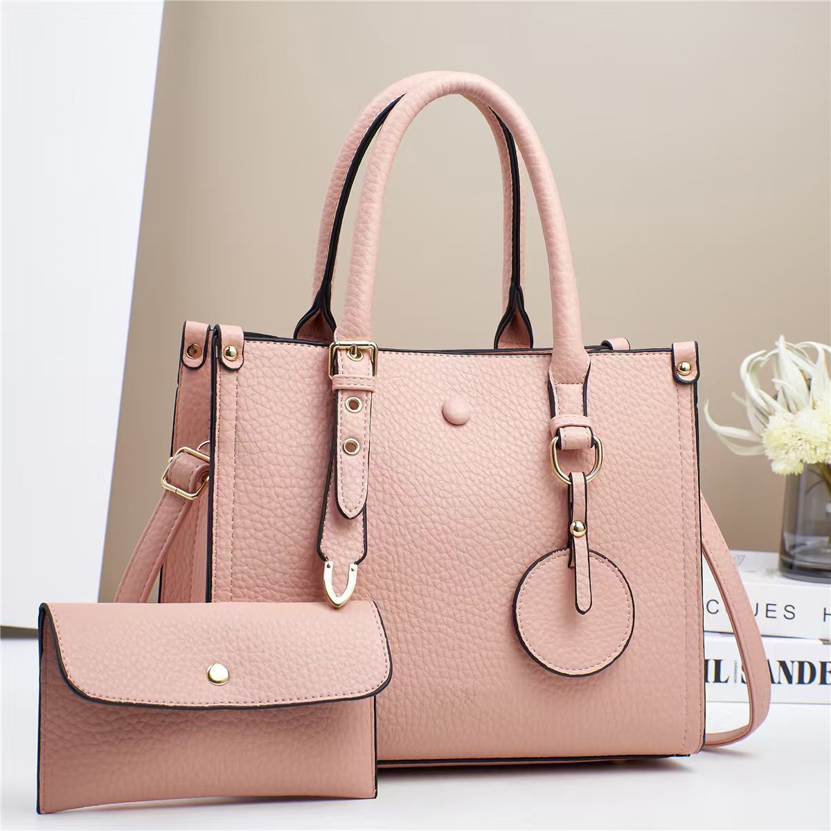 New minimalist mother-and-child bag with lychee pattern, fashionable cross-border handbag, light luxury, versatile and trendy, large-capacity single-shoulder handbag Specification drawing