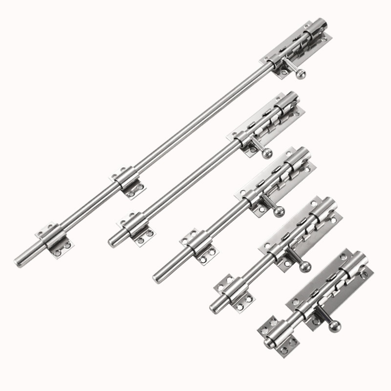 Stainless steel fat-shaped exposed latch with lock hole, top and bottom latch, thickened door latch, padlock, anti-theft door bolt Item Picture