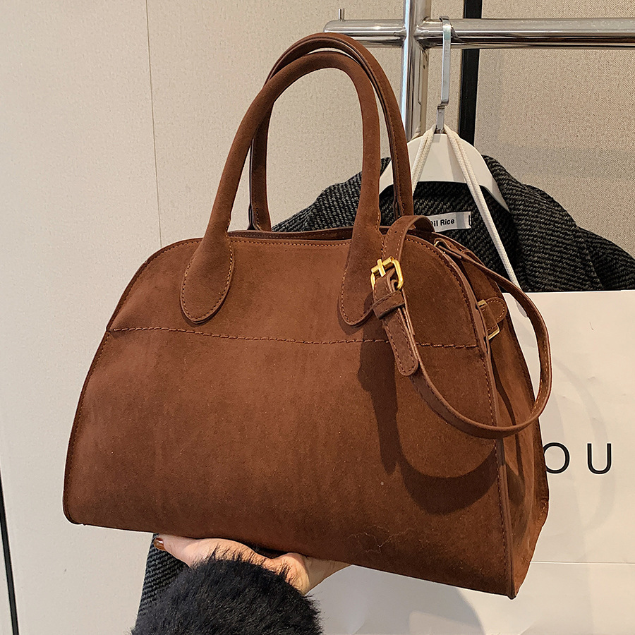 Retro suede briefcase bag for women, 2024 new high-end style hand-held shoulder bag, trendy and fashionable commuter tote bag full figure