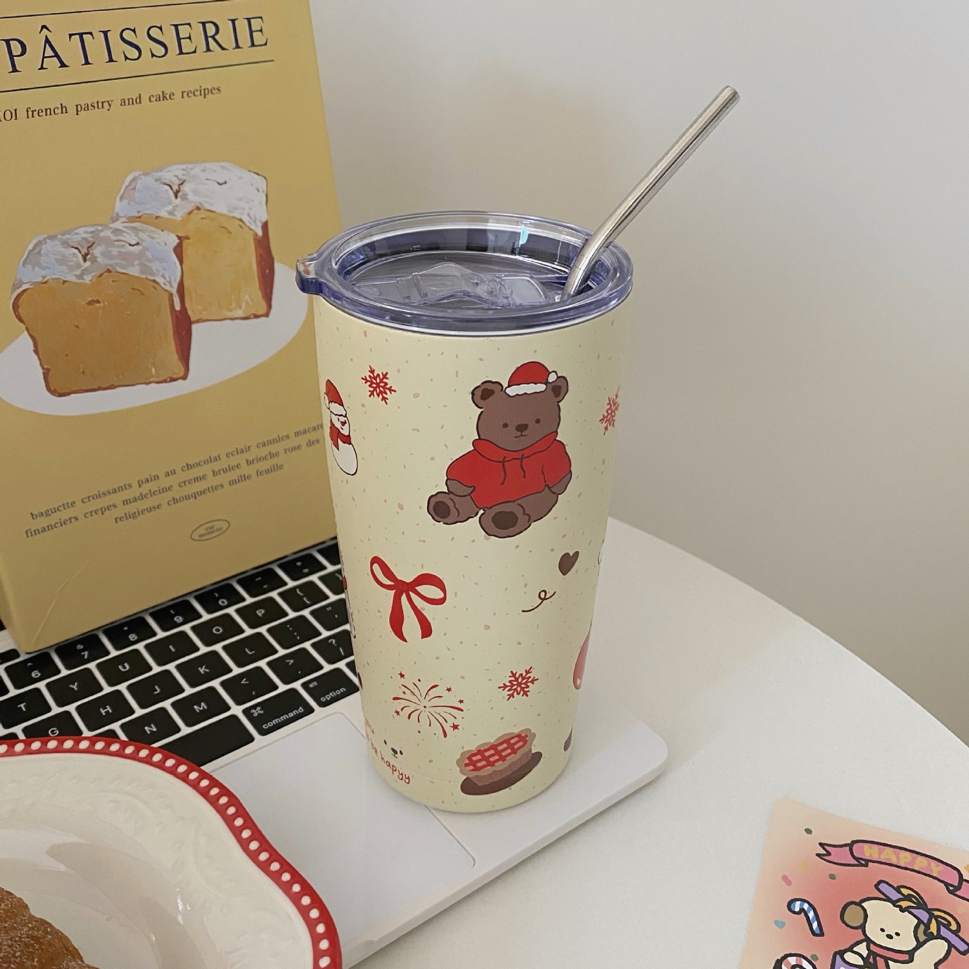 Super cute West Highland dog insulated cup, stainless steel coffee cup, insulated cup, straw, large capacity, high appearance level water cup Specification drawing