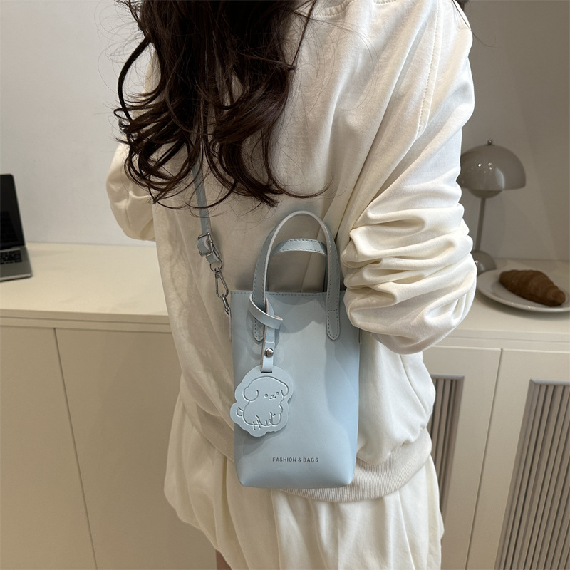 Lychee-patterned mobile phone bag for women 2025 new spring and summer versatile, lightweight mini crossbody bag, solid color hand-held bucket bag Specification drawing