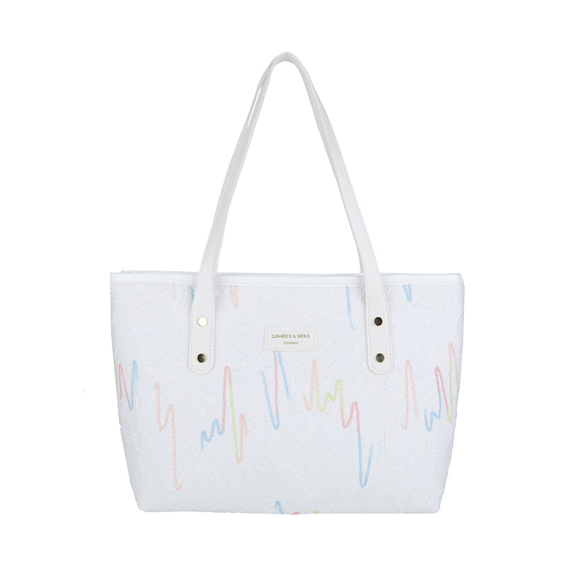 A new 2025 fashionable single-shoulder striped embroidered tote bag for women's casual commuting Item Picture