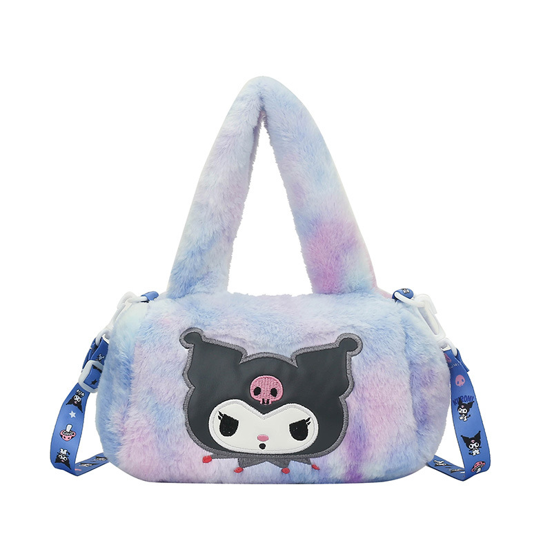 New Japanese-style cartoon Sanrio tie-dyed colorful crossbody single-shoulder handbag, 8-inch claw machine doll plush toy Item Picture