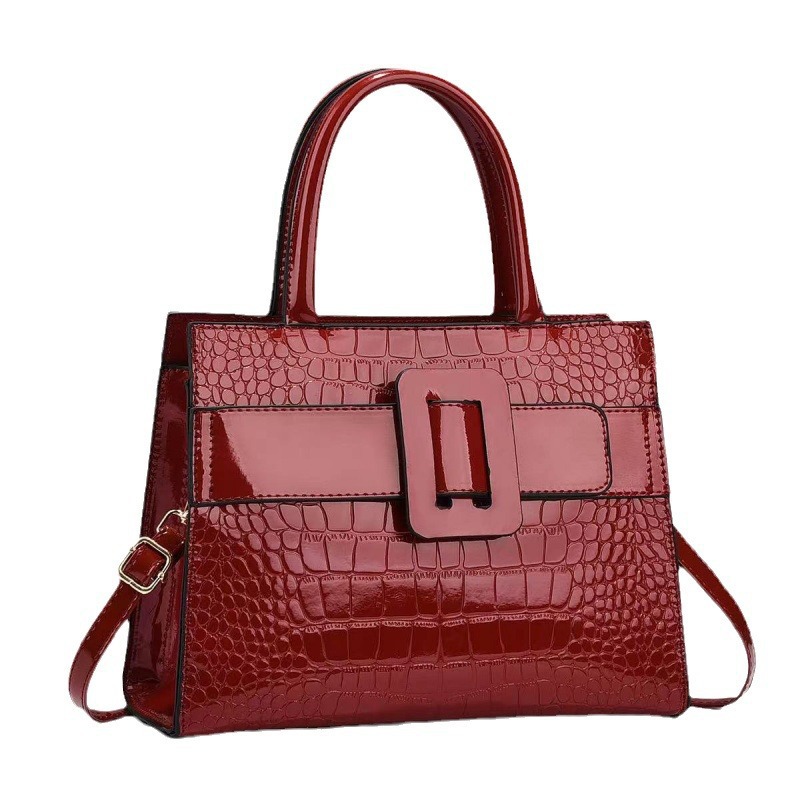 Shiny leather stone-patterned women's bag 2025 new product handbag, fashionable and casual single-shoulder crossbody bag, versatile and simple large bag Item Picture