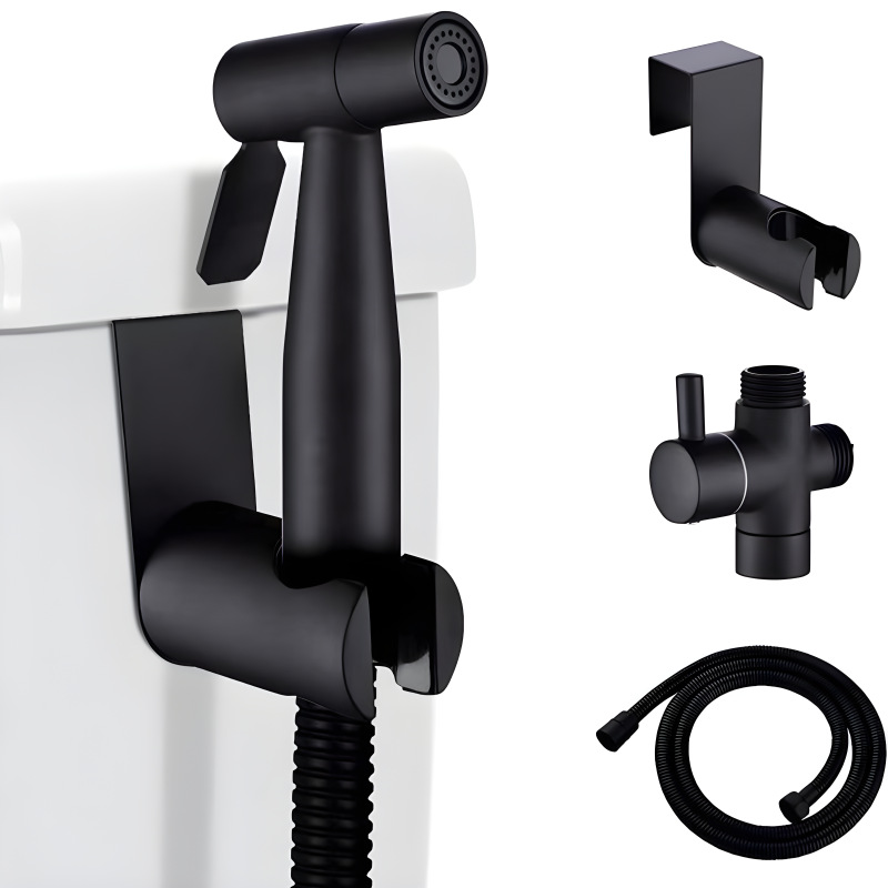 Cross-border black 304 stainless steel toilet spray gun, women's washbasin set, toilet and bathroom pressurized flushing nozzle details Picture