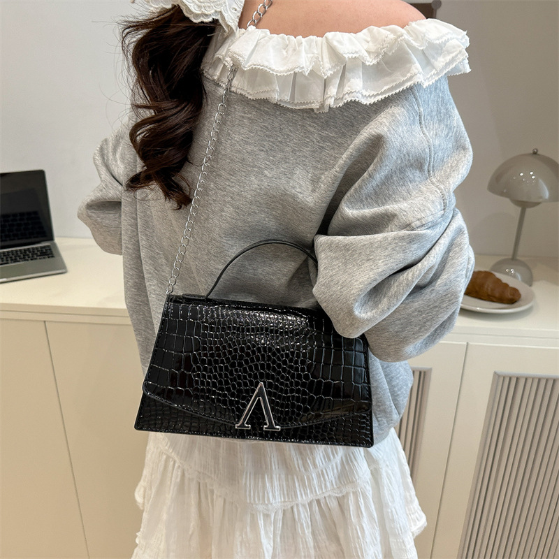 A unique and trendy crocodile-patterned casual small square bag for women 2025 cross-border new style, stylish and niche chain single-shoulder crossbody bag Specification drawing