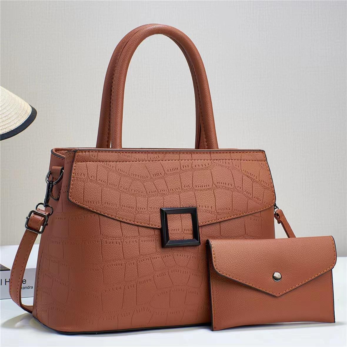 2023 New stone-patterned flip-top large-capacity, high-quality cross-border single-shoulder crossbody stylish two-piece set for women's buns and mother's bags Item Picture
