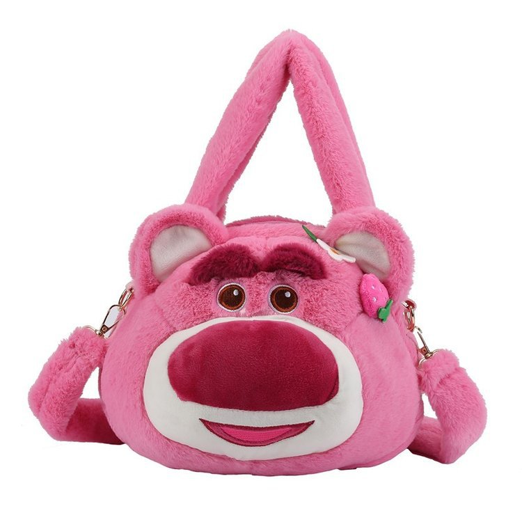 Cute strawberry bear Girl 2023 New Spring and Autumn furry hand-held shoulder crossbody bag, a cute cartoon bag with a girlish heart Item Picture