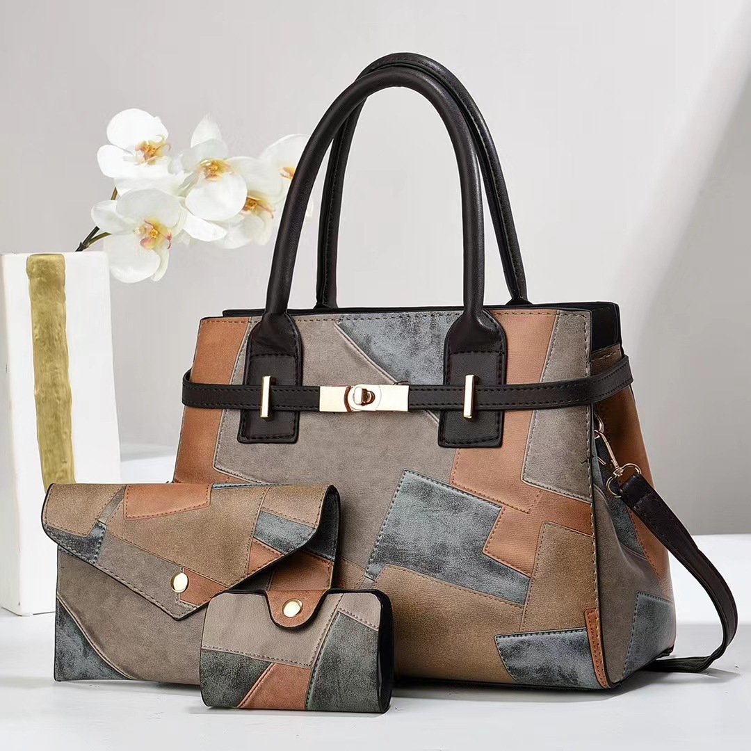 Commuter tote bag, large-capacity bag, women's bag, 2024 new trendy and fashionable three-piece set, single-shoulder crossbody bag Specification drawing