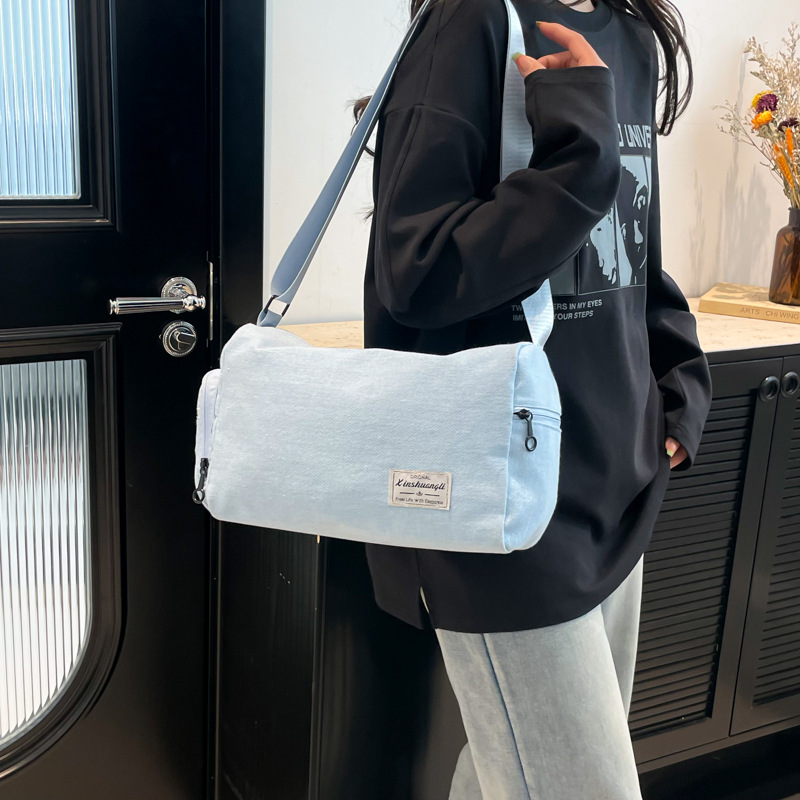 Canvas versatile and personalized pillow bag for students to class, fashionable large-capacity solid color crossbody bag for women's commuting to work Specification drawing