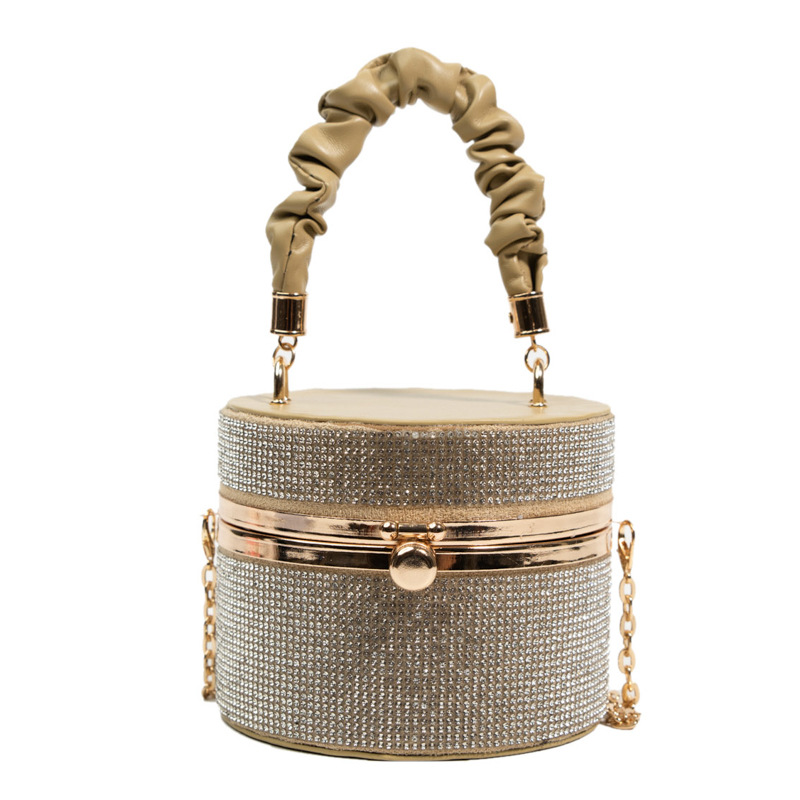 Spring simple and stylish mini sparkling diamond bucket bag 2024 new versatile pleated chain single-shoulder women's bag Item Picture