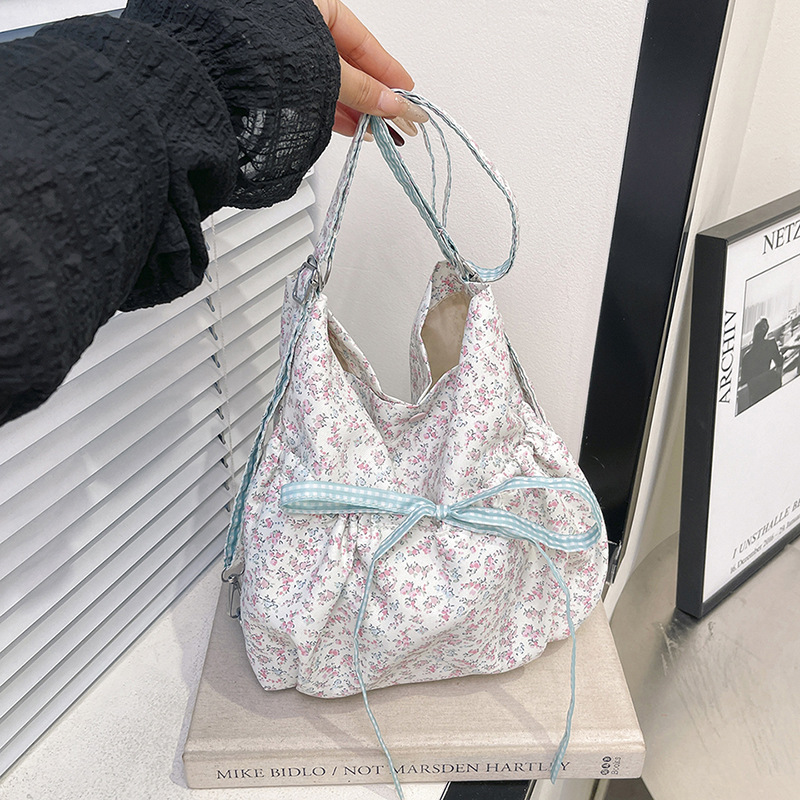 Spring floral backpack, Instagram-style 2025 new Korean bucket bag, women's large-capacity commuter single-shoulder bag full figure