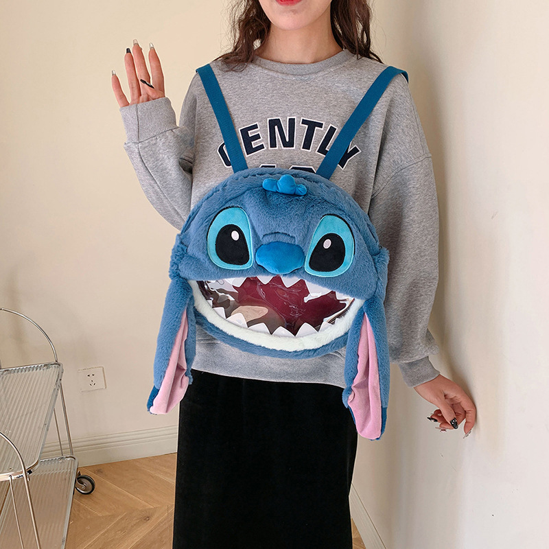 The 2023 new cute and fluffy blue Teddy monster backpack for women is a stylish travel bag details Picture