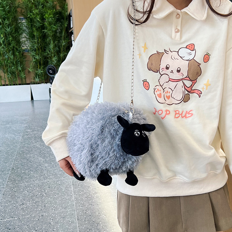 New cartoon creative doll bag, cute black-faced little sheep plush crossbody bag, funny and soft cute doll coin purse bag Application Scenario