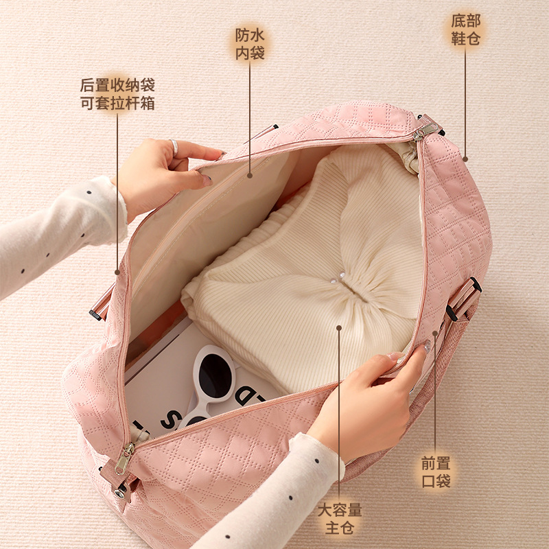 New diamond-shaped travel storage bag with shoe compartment, short trip handbag, yoga and fitness bag, large-capacity storage bag Specification drawing
