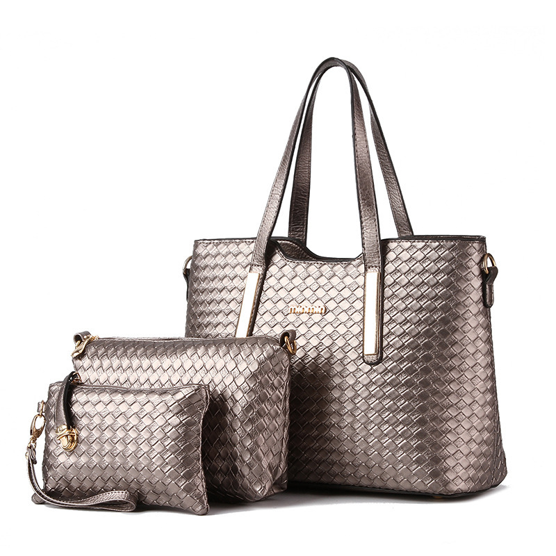 Cross-border trade bags 2022 European and American women's bags, PU leather woven mother and child bag three-piece set, single-shoulder crossbody handbag Application Scenario