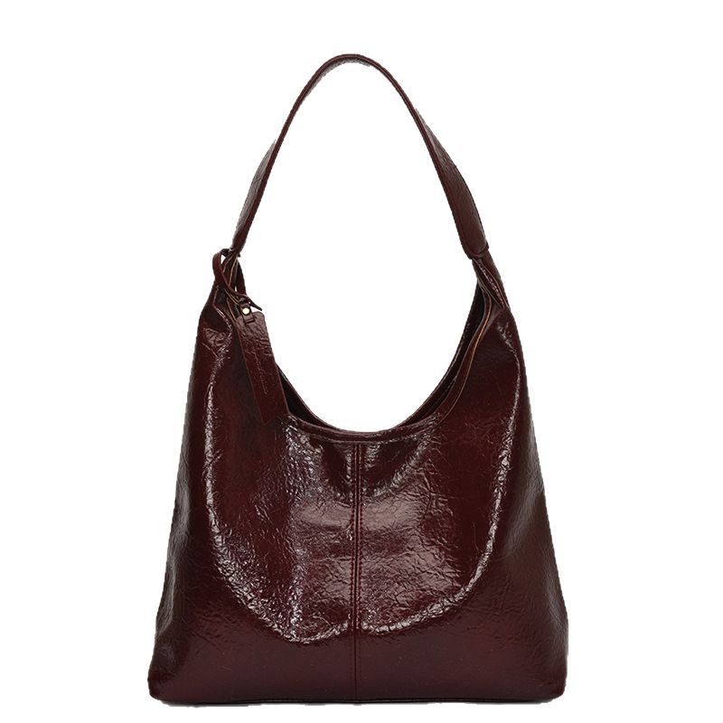 Cross-border retro soft leather large-capacity tote bag for women 2025 new style casual and simple commuting single-shoulder underarm bucket bag Item Picture