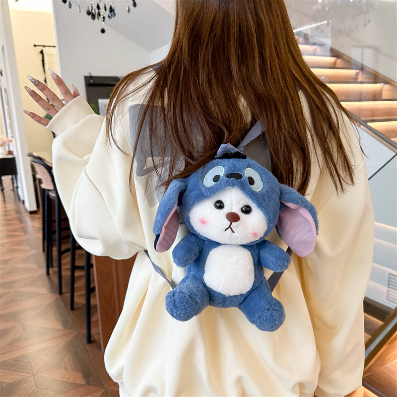 The 2024 new style of cartoon Japanese-style plush double backpack transforms into a crossbody bag, a loose change key bag, and a claw machine doll for exchange Specification drawing