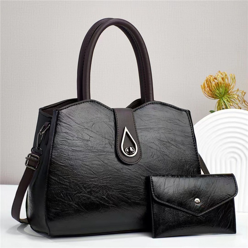 Two-piece retro bag set 2024 new style women's bag, European and American cross-border trend, texture bright leather texture single-shoulder crossbody handbag Specification drawing