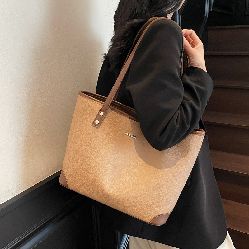 High-end and fashionable large-capacity tote bag for women 2025 New style, lychee pattern, trendy and versatile, casual and commuting single-shoulder bag details Picture