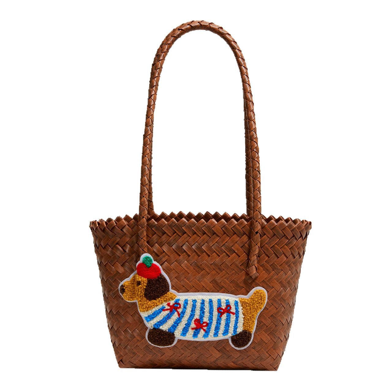 Large-capacity tote bag, Dachshund hand-woven vegetable basket, handbag, small miscellaneous bag, picnic handbag Item Picture