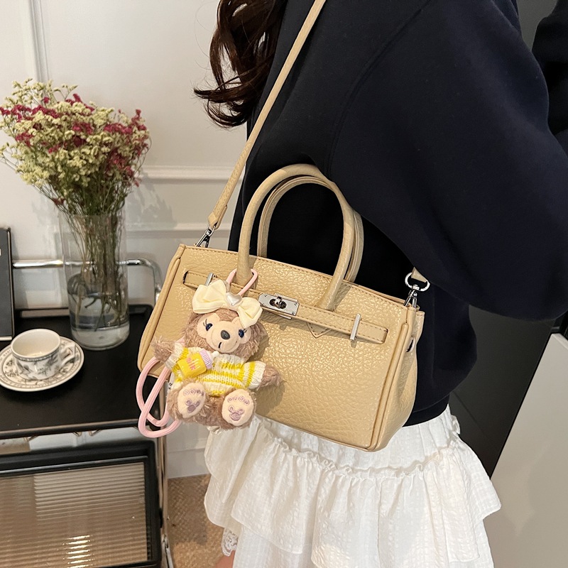 Cross-border niche texture lychee pattern hand-held Kelly bag for women 2025 new style fashionable and trendy Korean version single-shoulder crossbody bag details Picture