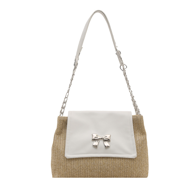 The 2025 new style of Chinese-style niche underarm bag is fashionable with contrasting colors and versatile for women. It is a high-end commuting straw bag Item Picture
