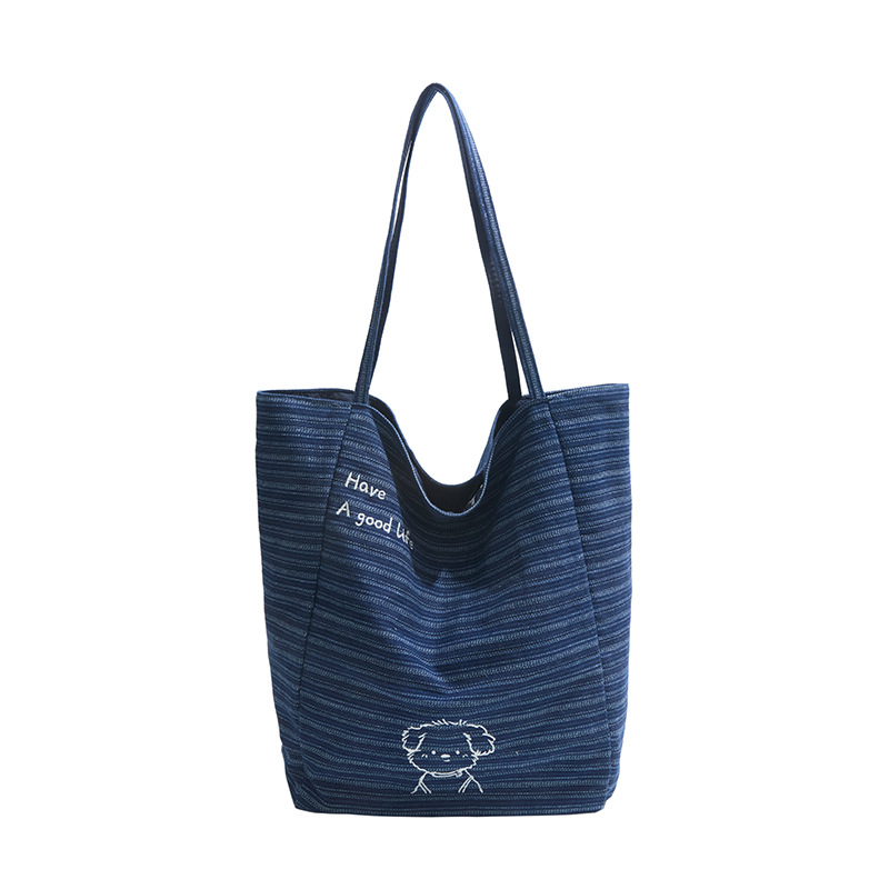 2025 New denim bag, double-sided backpack with embroidery, Korean InS-style tote bag, casual single-shoulder large capacity bag Item Picture