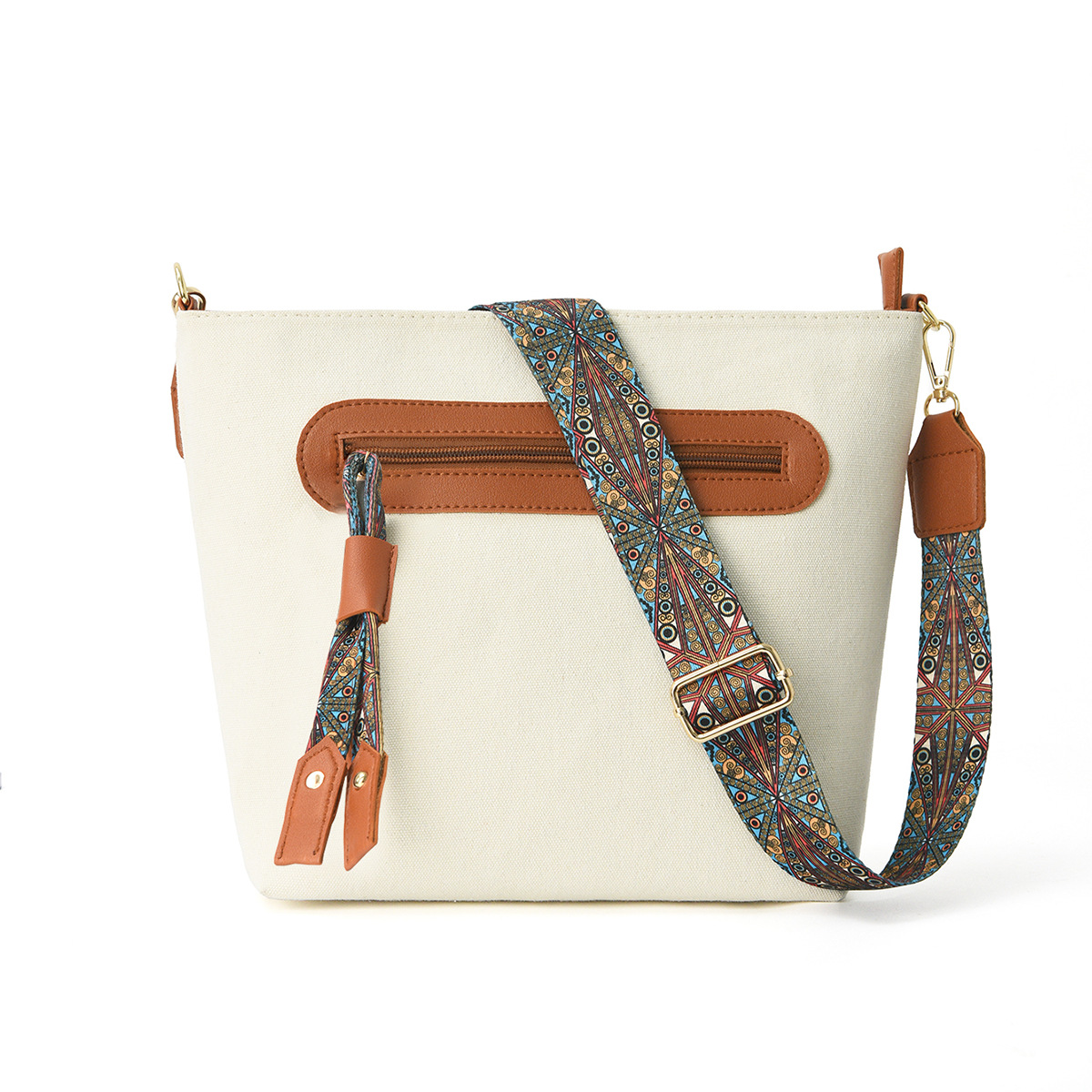 Cross-border Old Money style crossbody bag, printed woven ribbon tassel fashionable single-shoulder bag, HOBO commuting large-capacity crossbody bag Item Picture